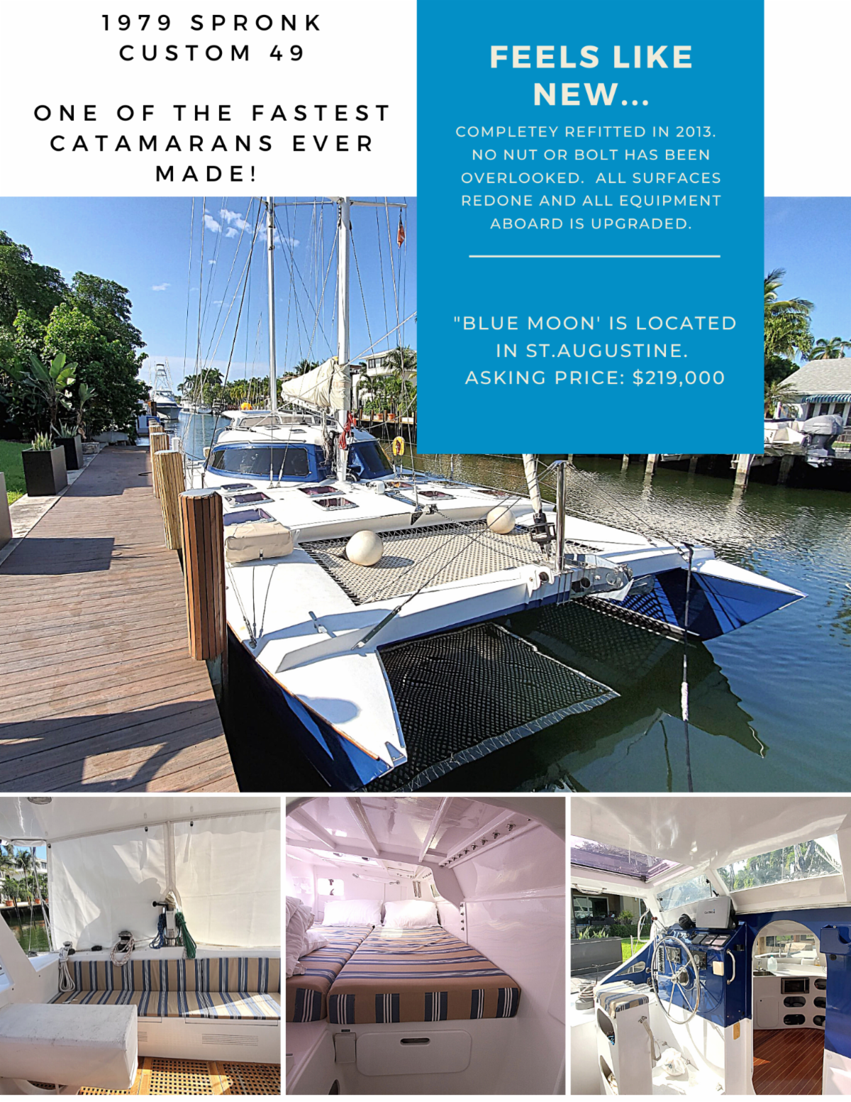 Refitted 1979 Custom 49 SPRONK For Sale - Nothing Untouched on this Fast Catamaran!